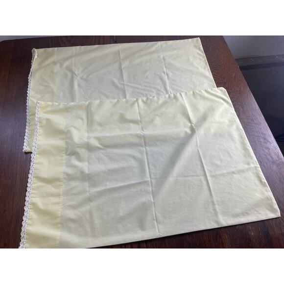 Sears Perma-Prest Pillowcase 2 Yellow w/ White Crochet Trim 42" x 36" Vtg READ - Picture 6 of 12